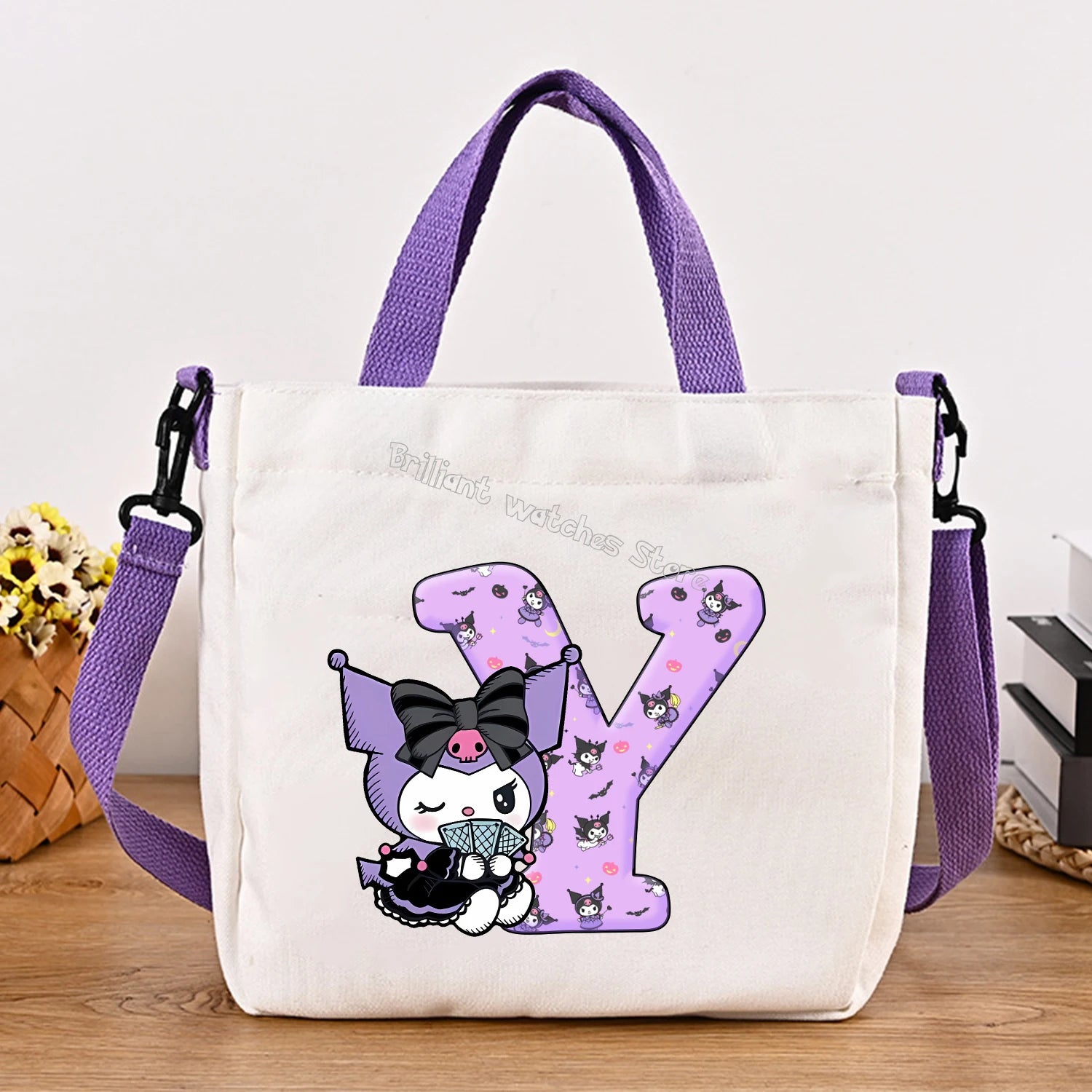Kuromi Woman Shoulder Bag Cute Cartoon Handbag New Girls Large Capacity Crossbody Bag Fashion Portable Canvas Storage Bags Gift