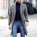 Winter Clothing Men's Fashion Trench Luxury Long Woolen Coat Casual Plaid Button-down Windbreaker Vintage Blends Premium Quality