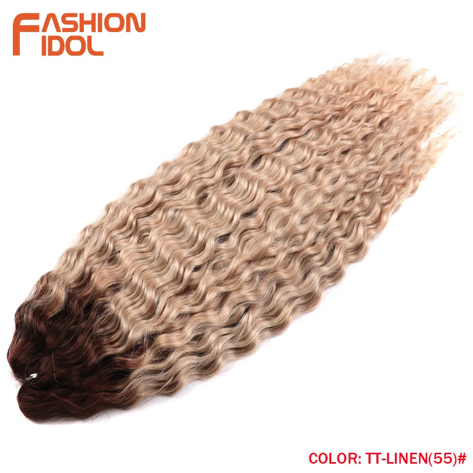 FASHION IDOL Ariel Twist Crochet Hair Synthetic 22 Inch 300g 3 Bundles Water Wave Hair Extensions Ombre Blonde Braid Curly Hair