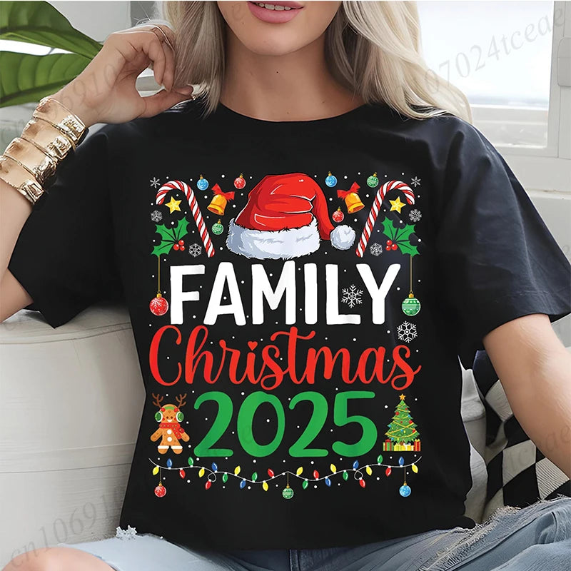 Women T-Shirt Family Christmas 2025 Print Tops, Making Memories Together Tee, Santa Hat Shirts,Unisex Fun Matching Holiday Tops