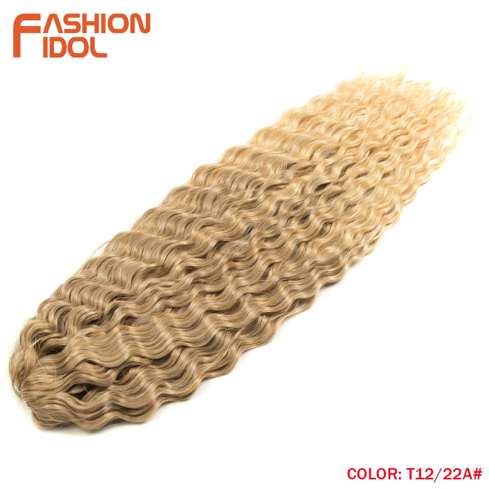 FASHION IDOL Ariel Twist Crochet Hair Synthetic 22 Inch 300g 3 Bundles Water Wave Hair Extensions Ombre Blonde Braid Curly Hair