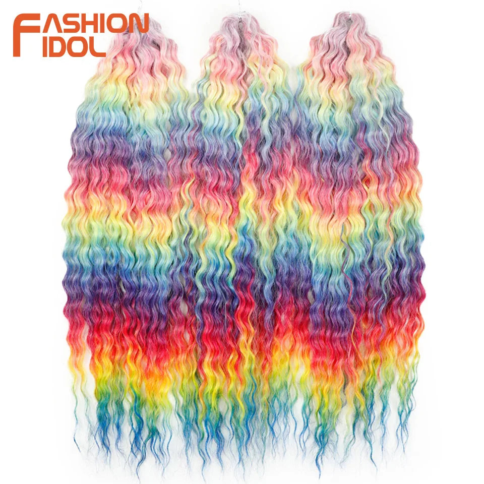 FASHION IDOL Ariel Twist Crochet Hair Synthetic 22 Inch 300g 3 Bundles Water Wave Hair Extensions Ombre Blonde Braid Curly Hair