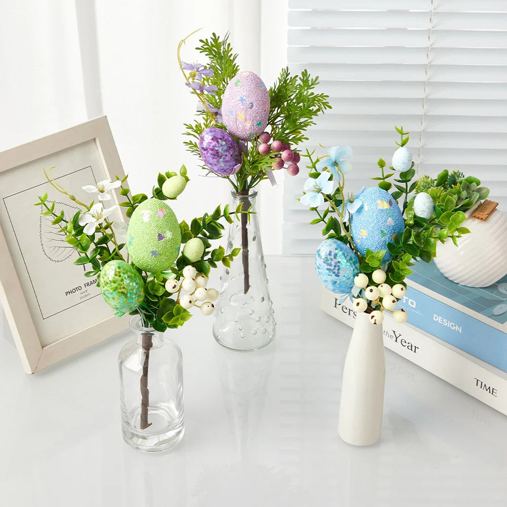 Easter Eggs Branch DIY Tree Artificial Flower Arrangements Bouquets Desktop Decoration Home Office Garden Easter Party Decor