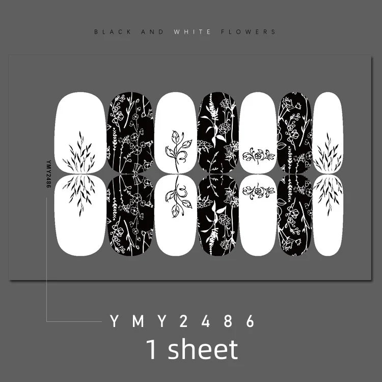 Full Cover Nail Stickers Black and White Nail Decoration Nails Sticker Designer Self Adhesive Nail Sticker Nail Art Sticker