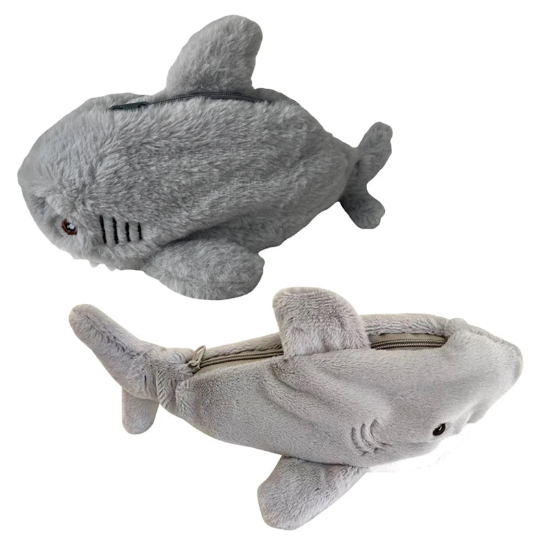 Plush Ocean Shark Pencil Case Portable Cosmetic Bag Large Capacity Pen Pouch Stationery Storage Box School Office Supplies
