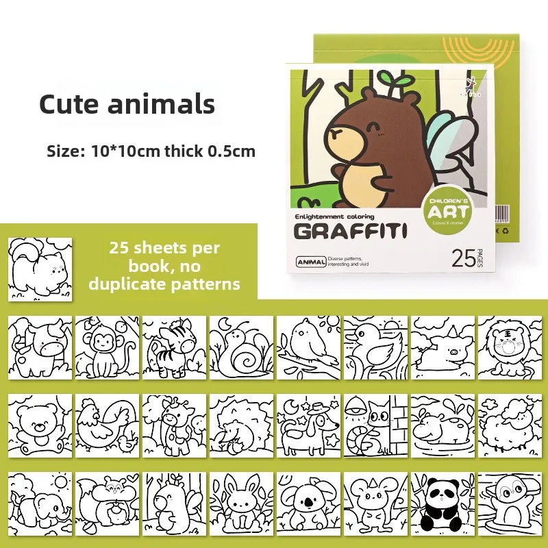 2025 New Cartoon Convenient Coloring Book 25 Sheets Mini Watercolor Coloring Book Painting Album Graffiti Coloring Book