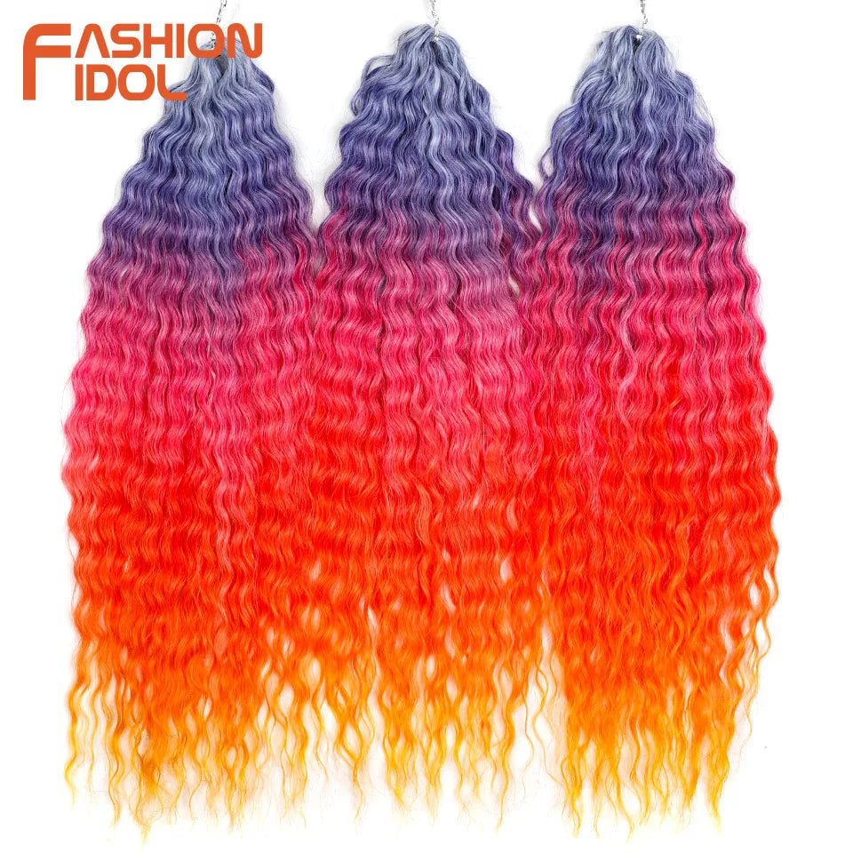 FASHION IDOL Ariel Twist Crochet Hair Synthetic 22 Inch 300g 3 Bundles Water Wave Hair Extensions Ombre Blonde Braid Curly Hair