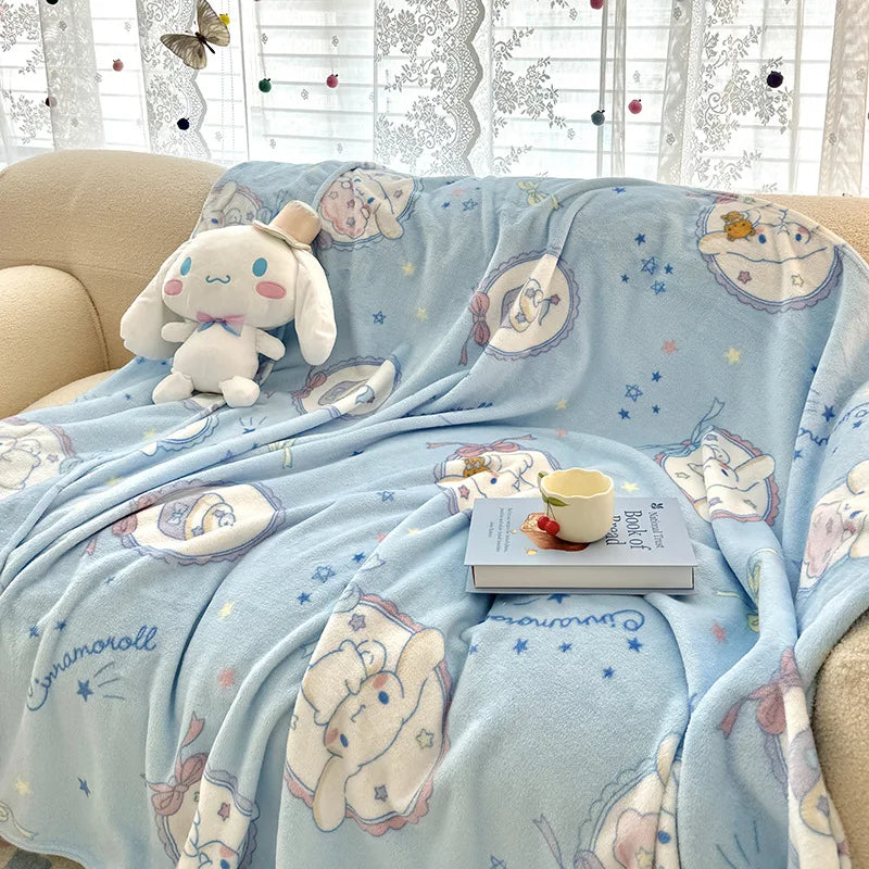 Cartoon Sanrio Hellokitty Blanket Kawaii Children Printed Double-Sided Milk Velvet Single-Layer Blanket Girls Lunch Thin Blanket