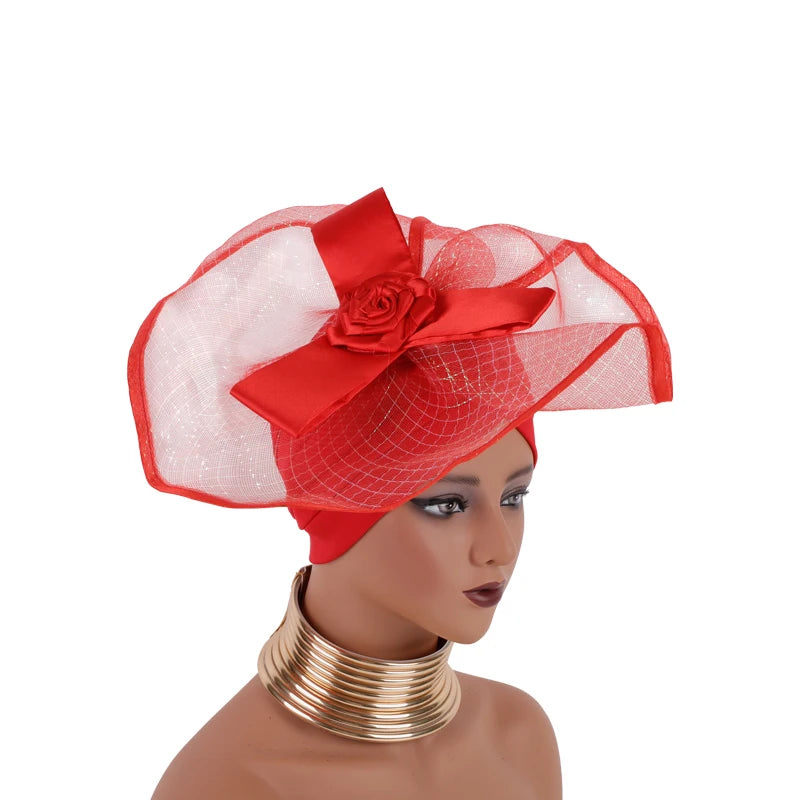 Retro Veil Turban Cap for Women Exaggerated Party Headpiece Hat African Head Wraps Bonnet Muslim Wrap Head Turbans