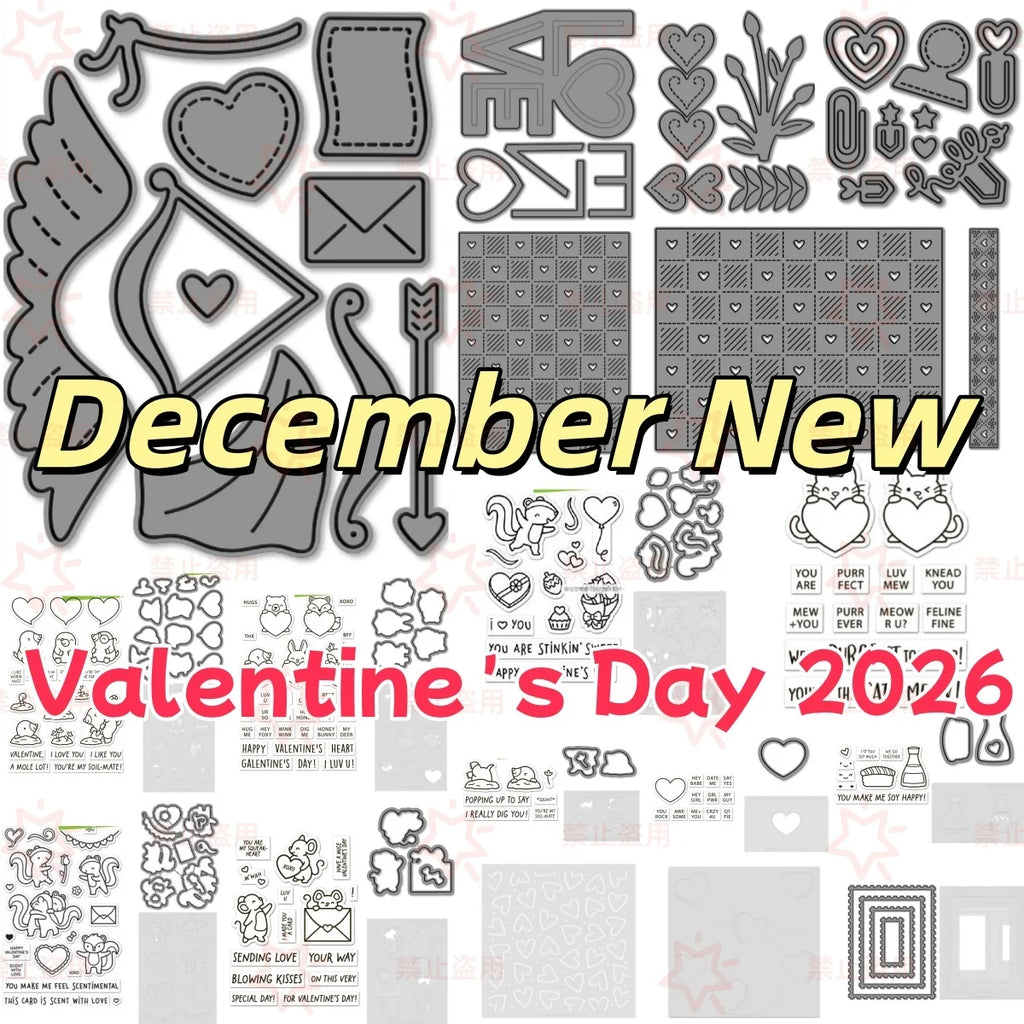 Valentine's Day 2026 New Love Blooms Candy Hearts  Paper Clips Metal Cutting Dies Clear Stamps Stencil For DIY Scrapbook Diary