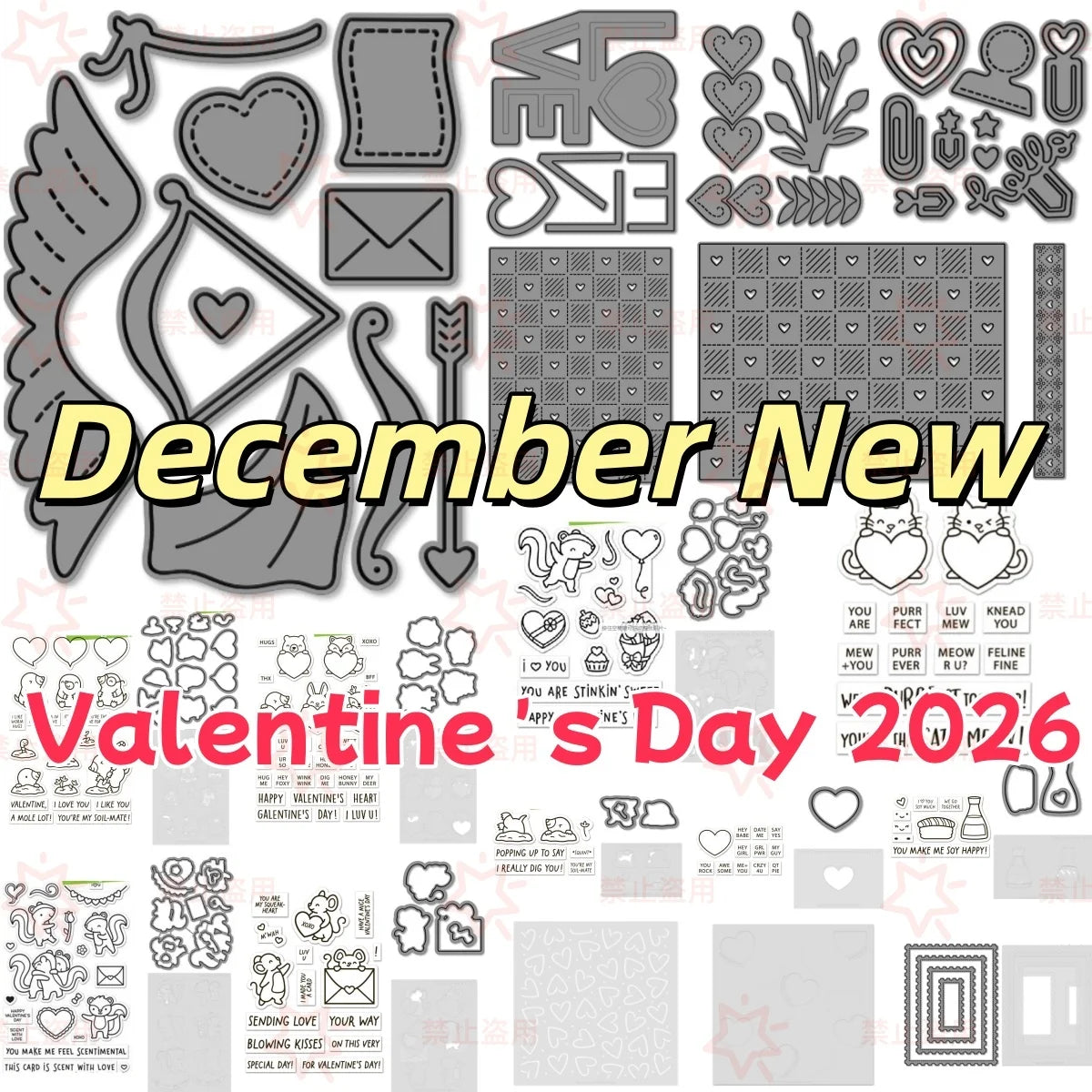 Valentine's Day 2026 New Love Blooms Candy Hearts  Paper Clips Metal Cutting Dies Clear Stamps Stencil For DIY Scrapbook Diary