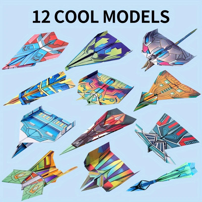 36 Paper Folding Planes/12 Cool Models - Pre Pressed Line Paper Folding Plane Set, Back To School, Halloween, Christmas Gifts