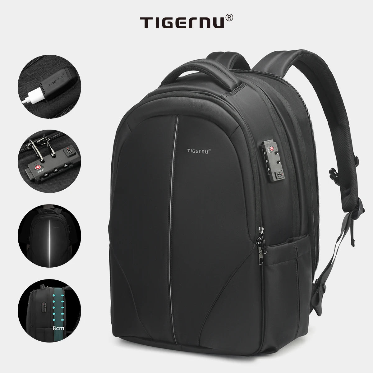 Tigernu Vacuum Backpacks Compression Travel Backpacks 15.6-17 Laptop Backpack Men TSA Anti Theft Backpacks Expandable Schoolbag