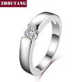 ZHOUYANG 4.5mm Hearts and Arrows Cubic Zirconia Wedding Ring Rose Gold Color & Silver Color Classical Finger Ring R400 R406