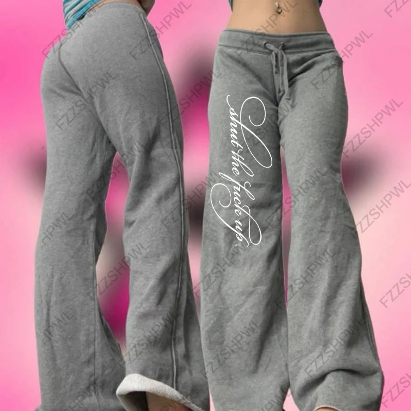 Letter Print Harajuku Hip Hop Oversized High Waist Sport Pants Women Y2K Casual Fashion Versatile Loose Straight Wide Legs