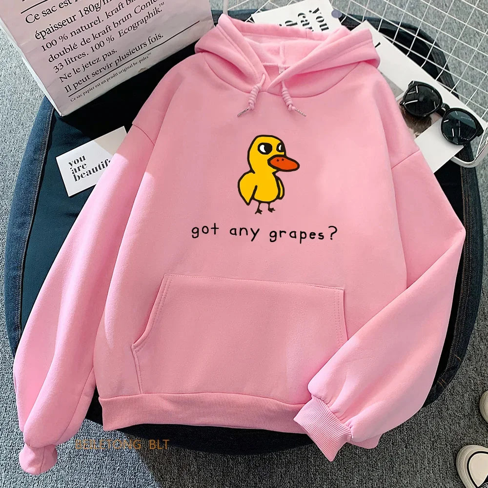 The Duck Song Got Any Grapes Printed Hoodies Kawaii Cartoon Women Sweatshirts Winter Soft Comfortable Hooded Clothing Streetwear