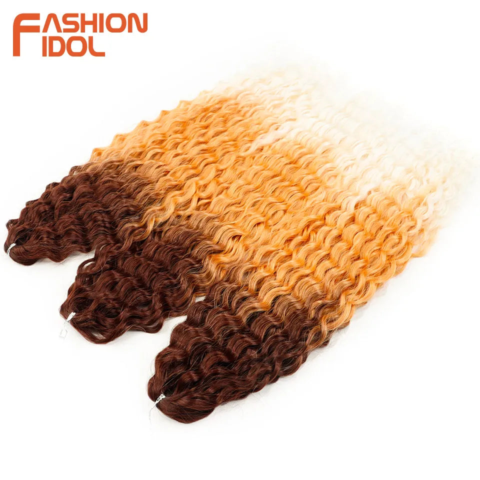 FASHION IDOL Ariel Twist Crochet Hair Synthetic 22 Inch 300g 3 Bundles Water Wave Hair Extensions Ombre Blonde Braid Curly Hair
