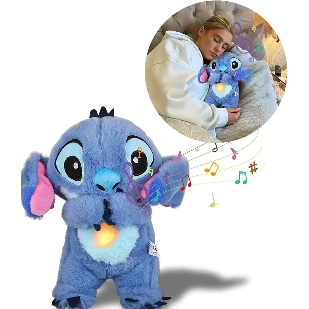 2025 New Lilo&Stitch Plush Doll Breath Child Peluche Kawaii Soothes Toy Anime Baby Music Light Sleep Toys Pink Stitch Kid Gifts