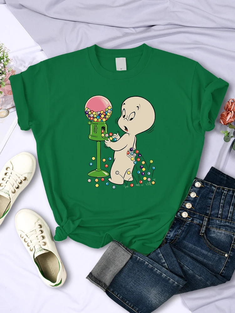 The Little Boy Likes Colored Glass Balls Women Short Sleeve Creative Street Tops Casual O-Neck Clothing All-math Female T-Shirts
