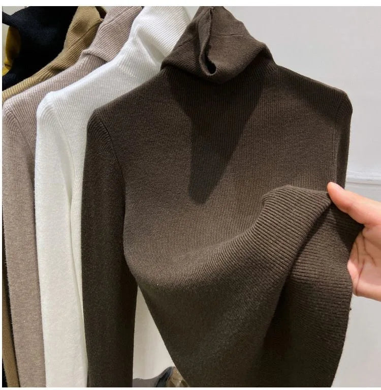 Women Knitted Ribbed Pullover 2025 Autumn Winter Sweater Sweater Long Sleeve Turtleneck Slim Jumper Soft Warm Pull Femme Tops