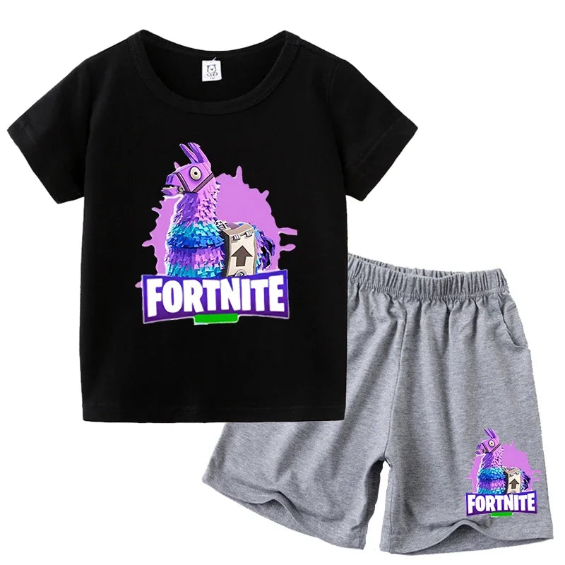 FortnitesT-shirt Shorts for Boys Girl Tee Pants Set Summer 2pcs Children Clothing Tops T-shirts Fortress Night Print Tees Gift