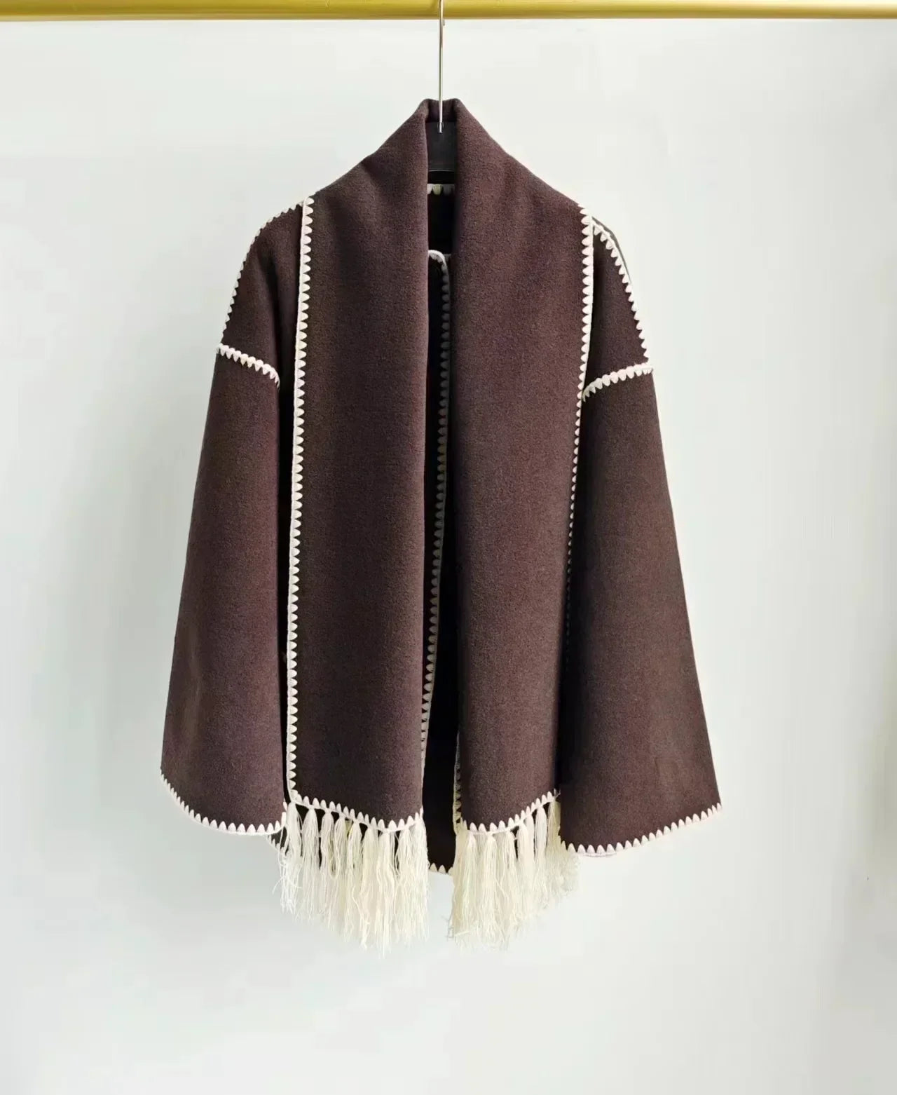 Winter Woolen Jacket New Contrast Color Embroidery Scarf Coats for Women