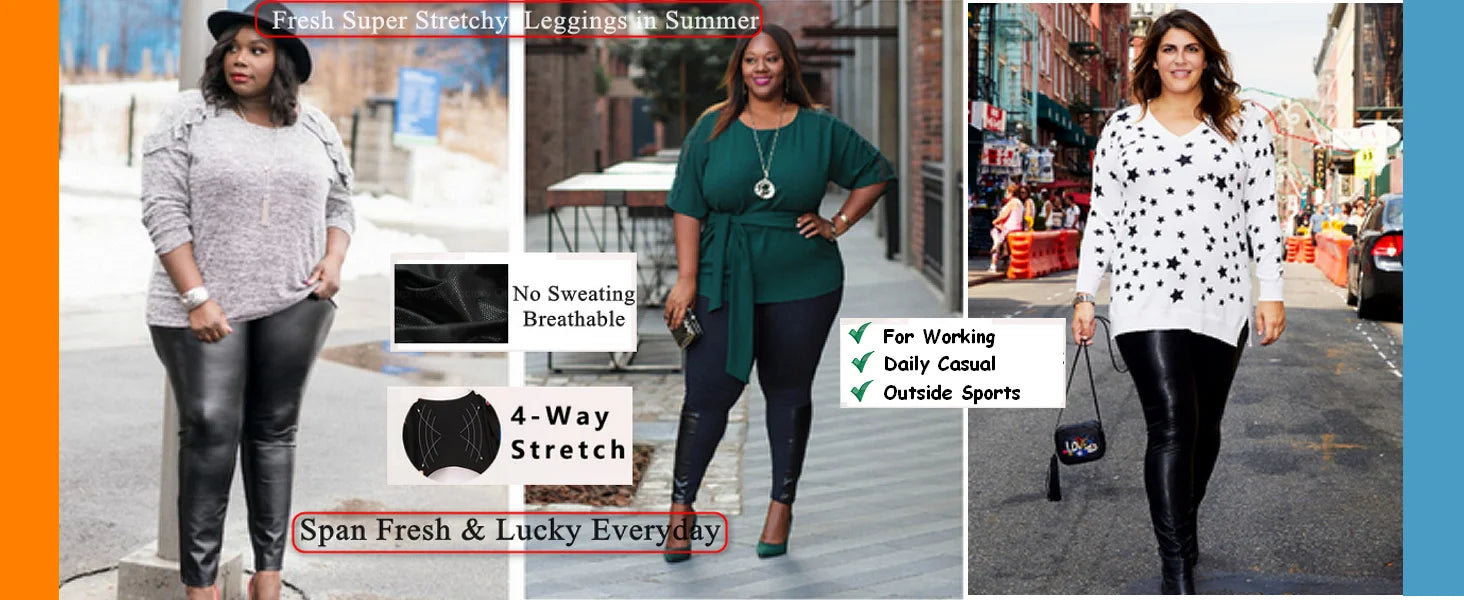 Shiny Plus Size Leggings Black 2X 3X Super Stretch Spandex Clothing PU Leather Pant Tummy Control Oversized Faux Leather Legging