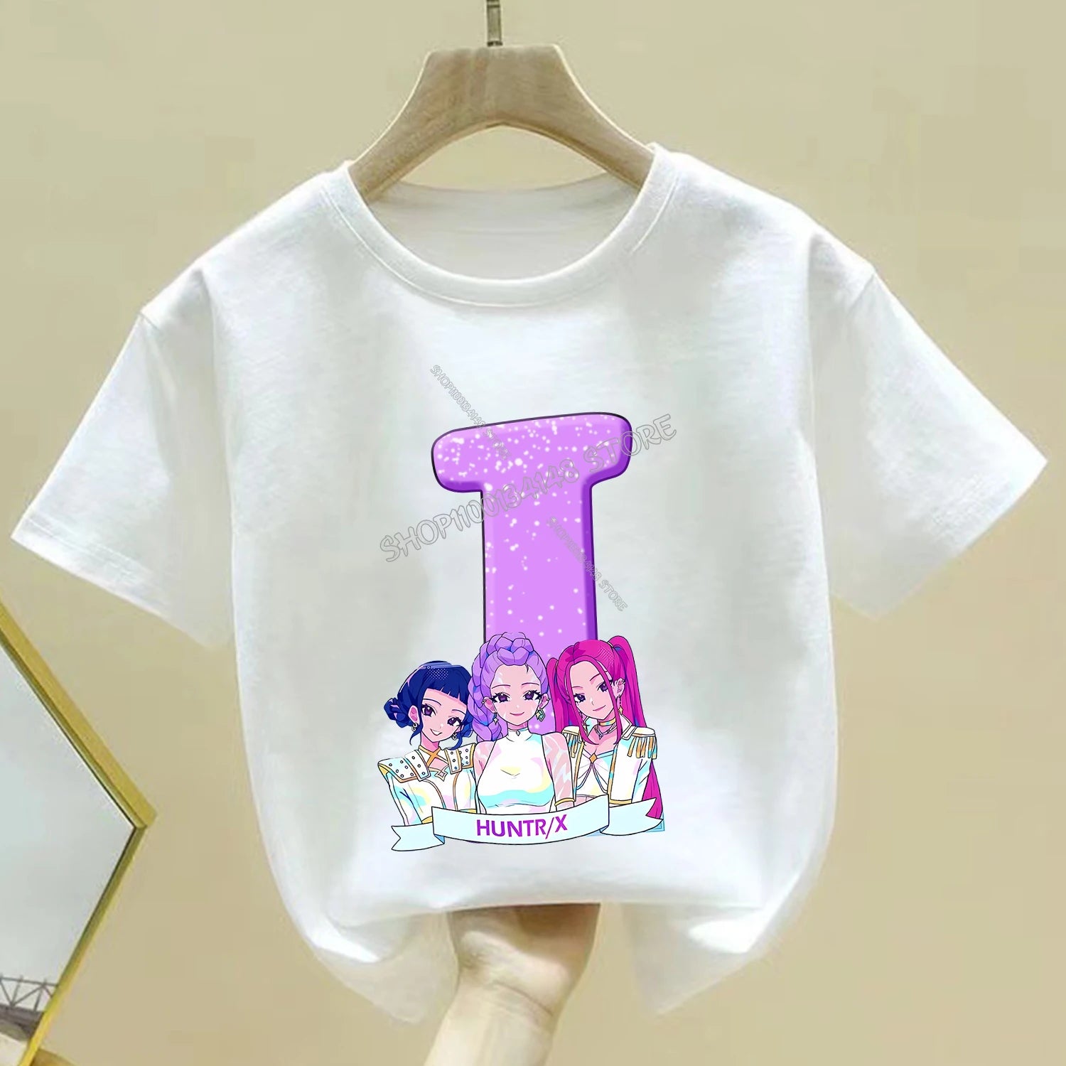 KPop Demon Hunters T-shirt for Children Cartoon A-Z Letters Tee Top White Round Collar Clothes Kids Short Sleeve Clothing Gift