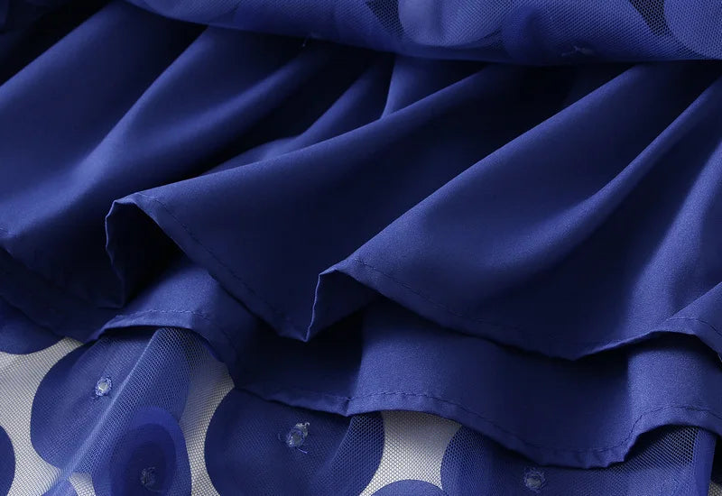 Autumn Winter 3D Circular Applique Mesh Long Skirts 2024 Korean Fashion Hepburn Style High Waist A-LINE Skirt