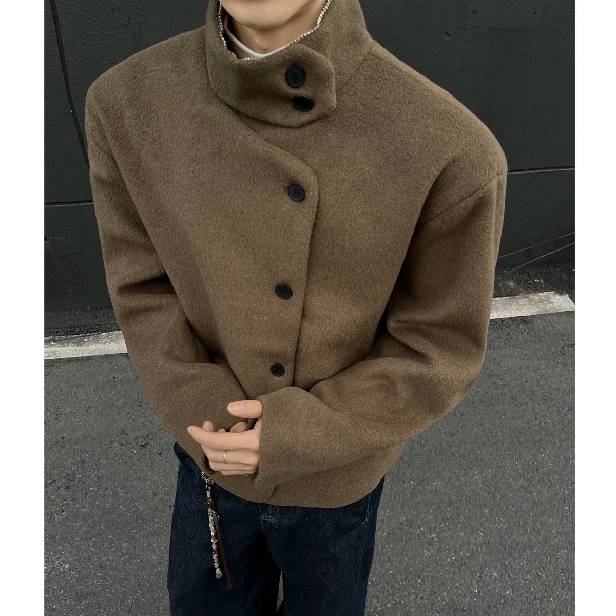 Winter woolen jacket men Caot Warm windproof 2025 New Style Fashionally Slim-Fitting Short Jacket Coat Individuality stand-up