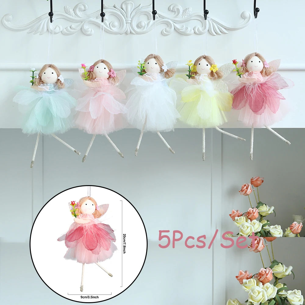 1Set Easter Multi Color Mixed Rabbit Fairy Ornament Yarn Skirt Bunny Angel Girl Pendant Happy Easter Party Spring Home Decor Kid
