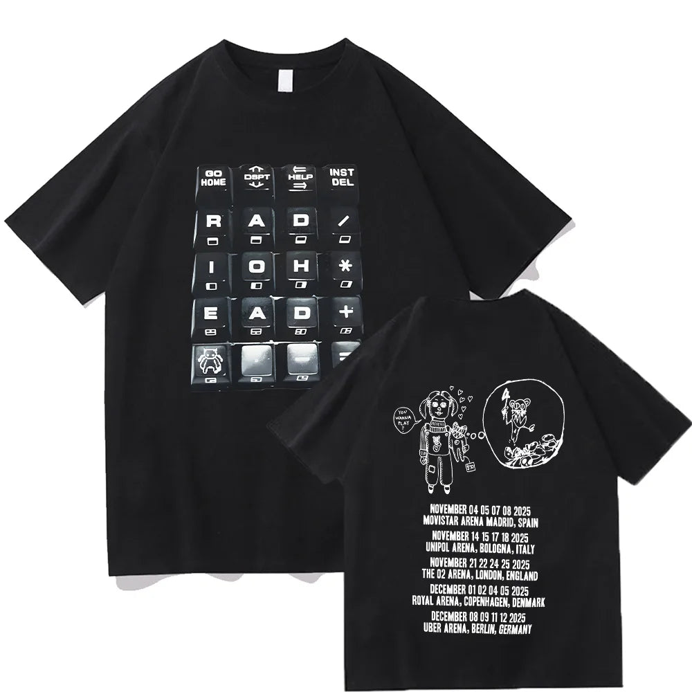 Radiohead 2025 Black Tour T-shirt Fashion Rock Band T Shirts Men Women Cotton Loose Tops Streetwear Summer Short Sleeve Clothes