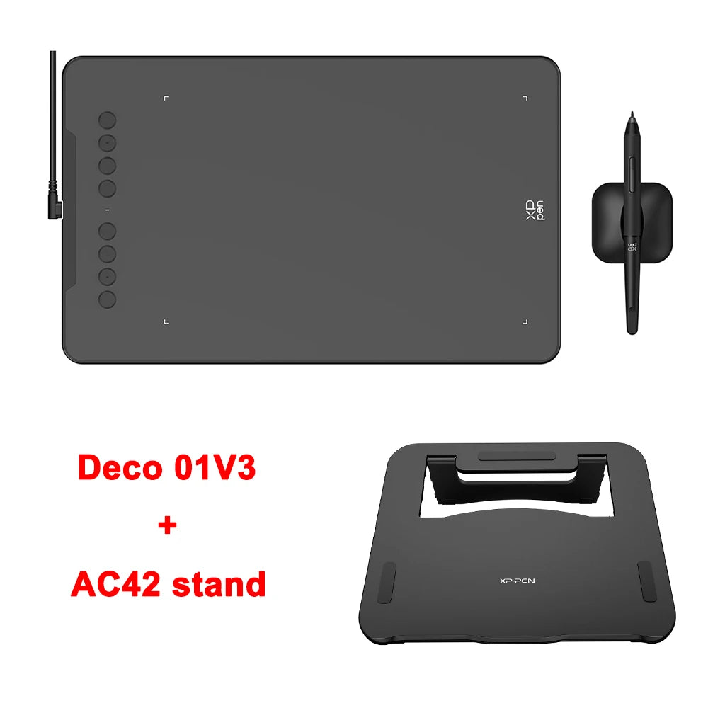 XPPen New Deco01V3 10 Inch Graphics Digital Tablet Drawing Tablet 16384 Levels Pressure 8 Shortcut Keys for Android Windows Mac