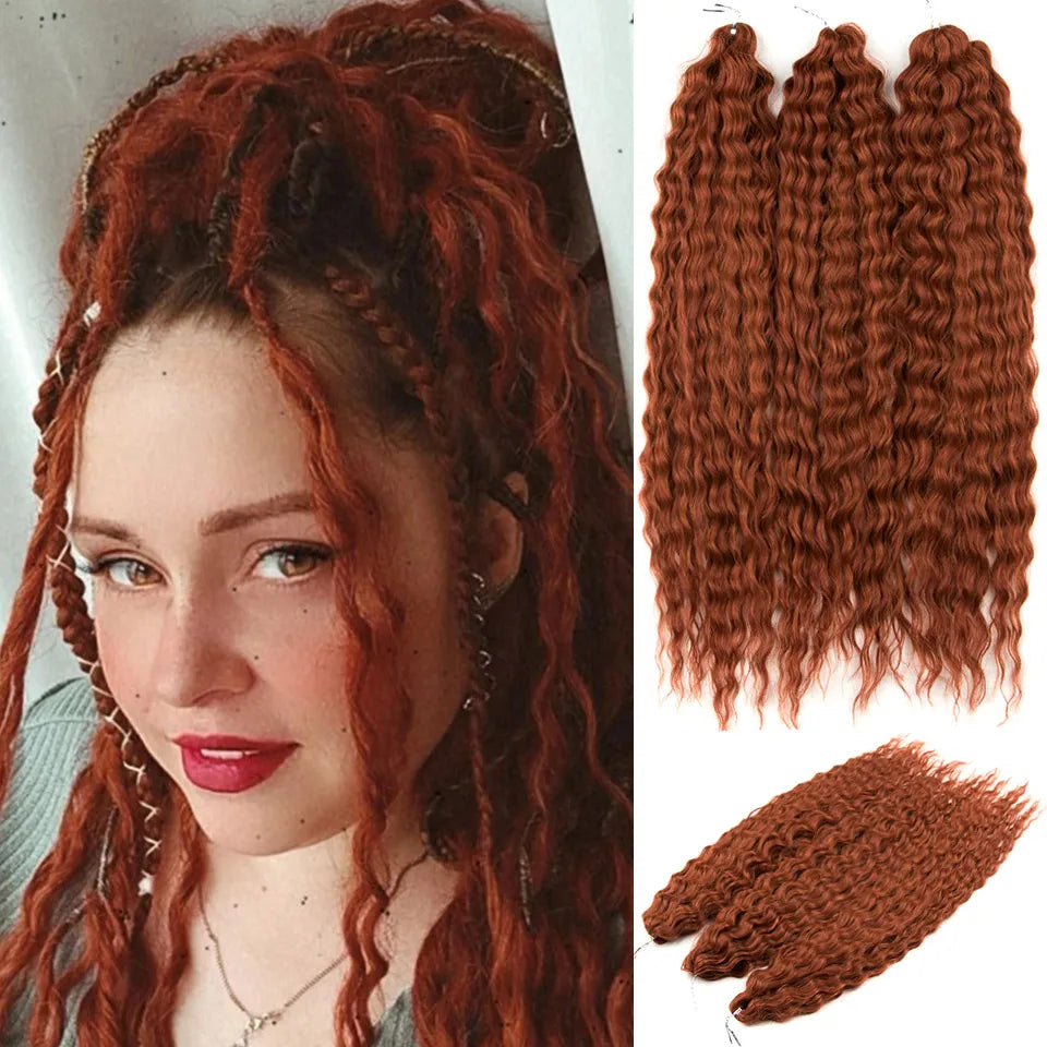 FASHION IDOL Ariel Twist Crochet Hair Synthetic 22 Inch 300g 3 Bundles Water Wave Hair Extensions Ombre Blonde Braid Curly Hair