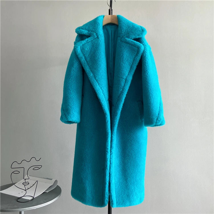 Winter Jacket Women Long Coat  Wool Woven Fabric Thick Warm Outerwear Oversize Fashion Streetwear Teddy Bear Coats