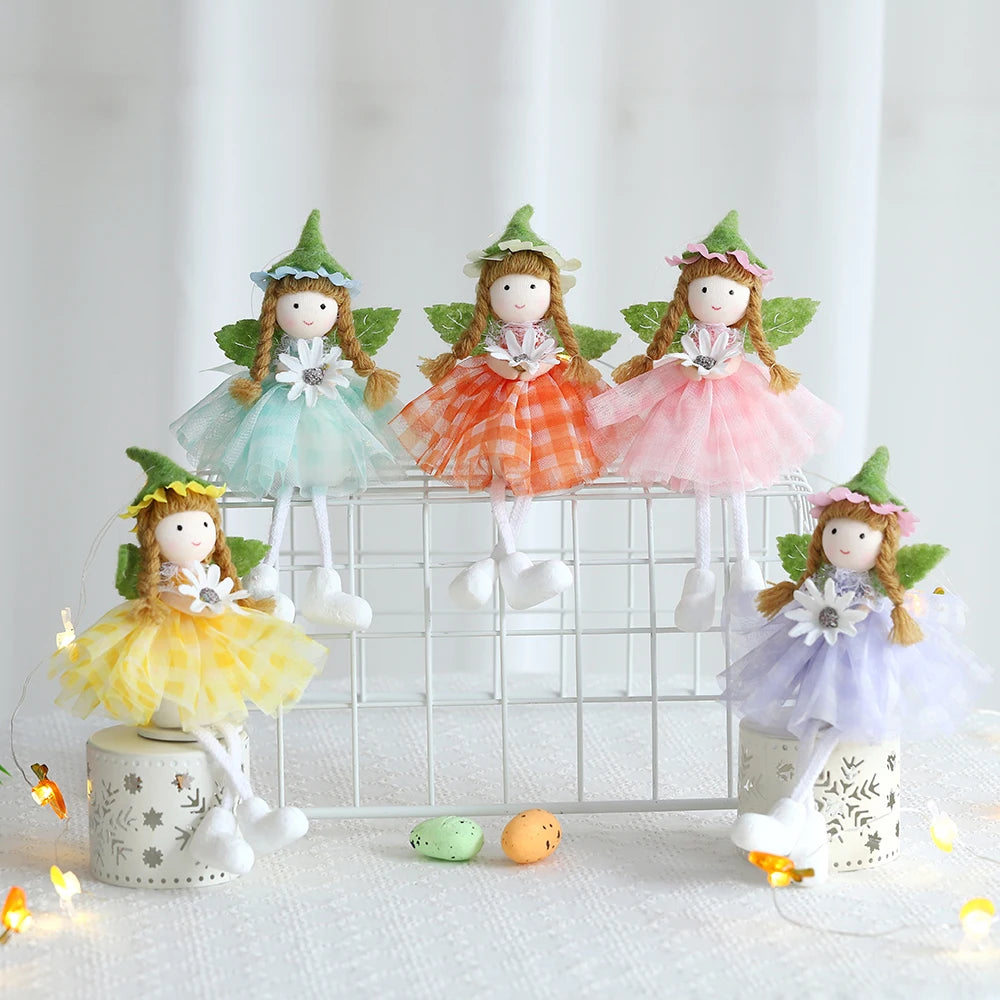 1Set Easter Multi Color Mixed Rabbit Fairy Ornament Yarn Skirt Bunny Angel Girl Pendant Happy Easter Party Spring Home Decor Kid