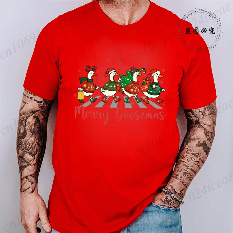Christmas Family T Shirt for Men Women Funny Goose Group Matching Christmas Print Men Top Graphic Fashion Design T-Shirt Casual