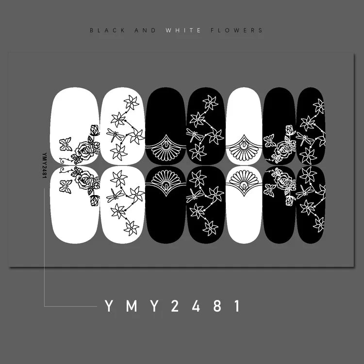 Full Cover Nail Stickers Black and White Nail Decoration Nails Sticker Designer Self Adhesive Nail Sticker Nail Art Sticker