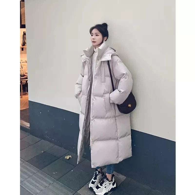 Winter Jacket 2025 New Long Coat Down Cotton Jackets Korean Loose Korean Fashion Bubble Coat Buggy Hooded Parkas Female Outwear
