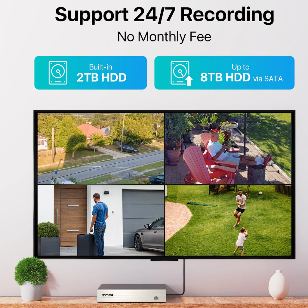 ZOSI 8CH 1080P CCTV System Outdoor 5MP Lite Video DVR with 2/4/6/8pcs 2MP Wired Security Cam Day/Night Video Surveillance System