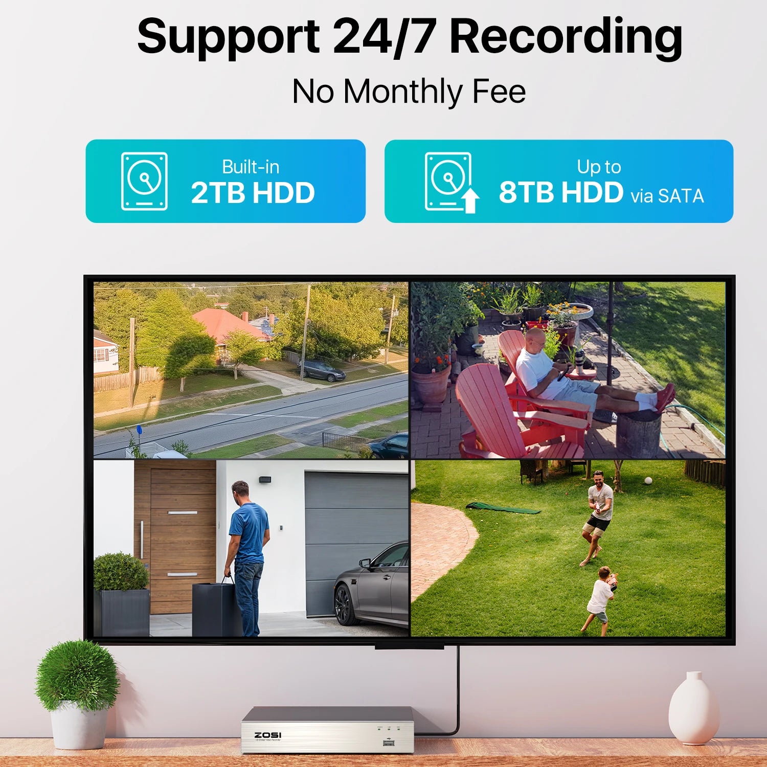 ZOSI 8CH 1080P CCTV System Outdoor 5MP Lite Video DVR with 2/4/6/8pcs 2MP Wired Security Cam Day/Night Video Surveillance System