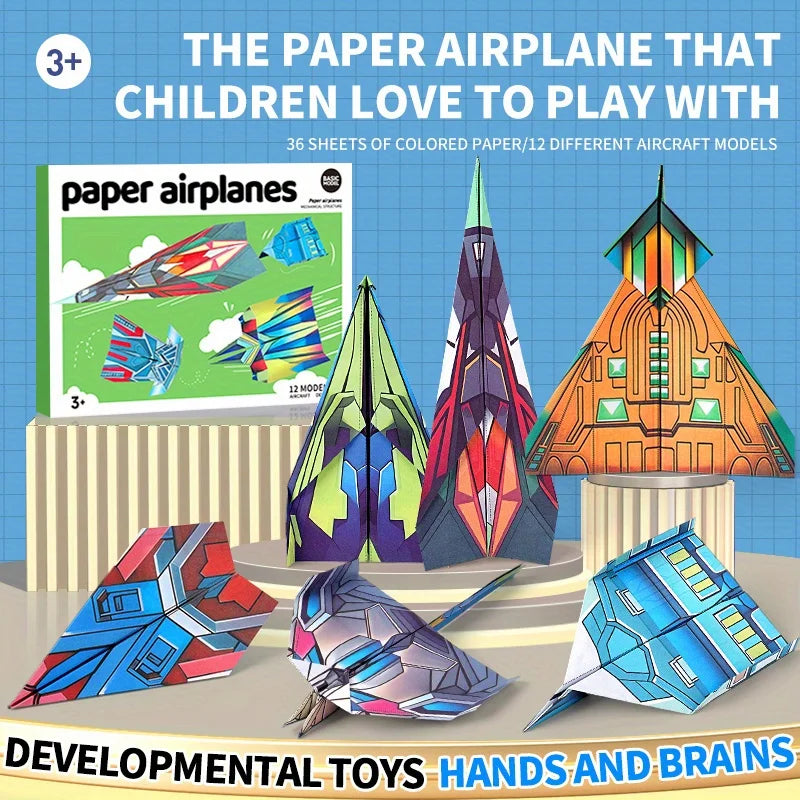 36 Paper Folding Planes/12 Cool Models - Pre Pressed Line Paper Folding Plane Set, Back To School, Halloween, Christmas Gifts