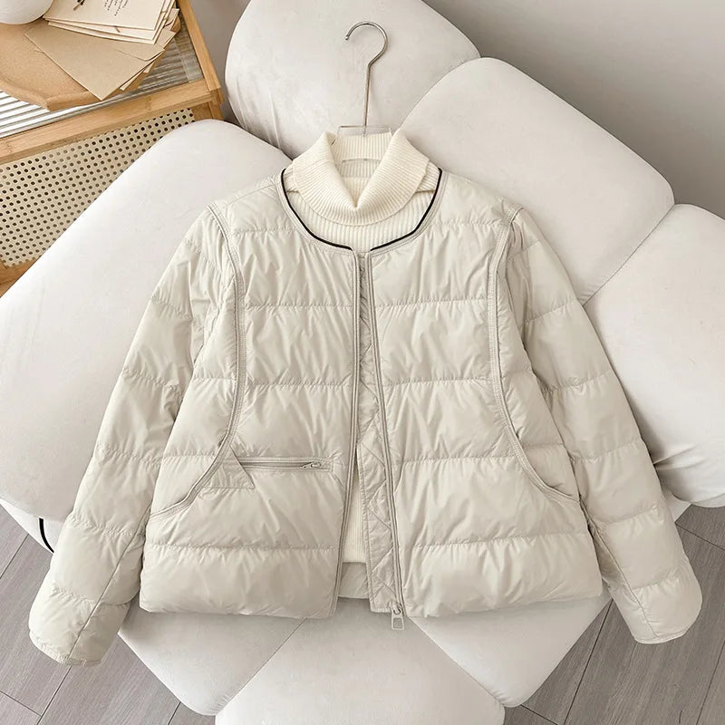 Winter  Lightweight Padded Parka Warm Cotton Padded Puffer Coat Outerwear Casual Single Breasted O-Neck Quilted Jackets