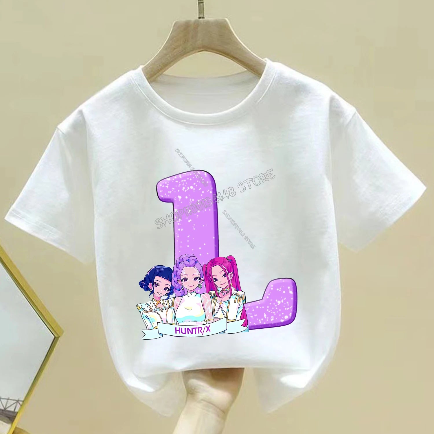 KPop Demon Hunters T-shirt for Children Cartoon A-Z Letters Tee Top White Round Collar Clothes Kids Short Sleeve Clothing Gift