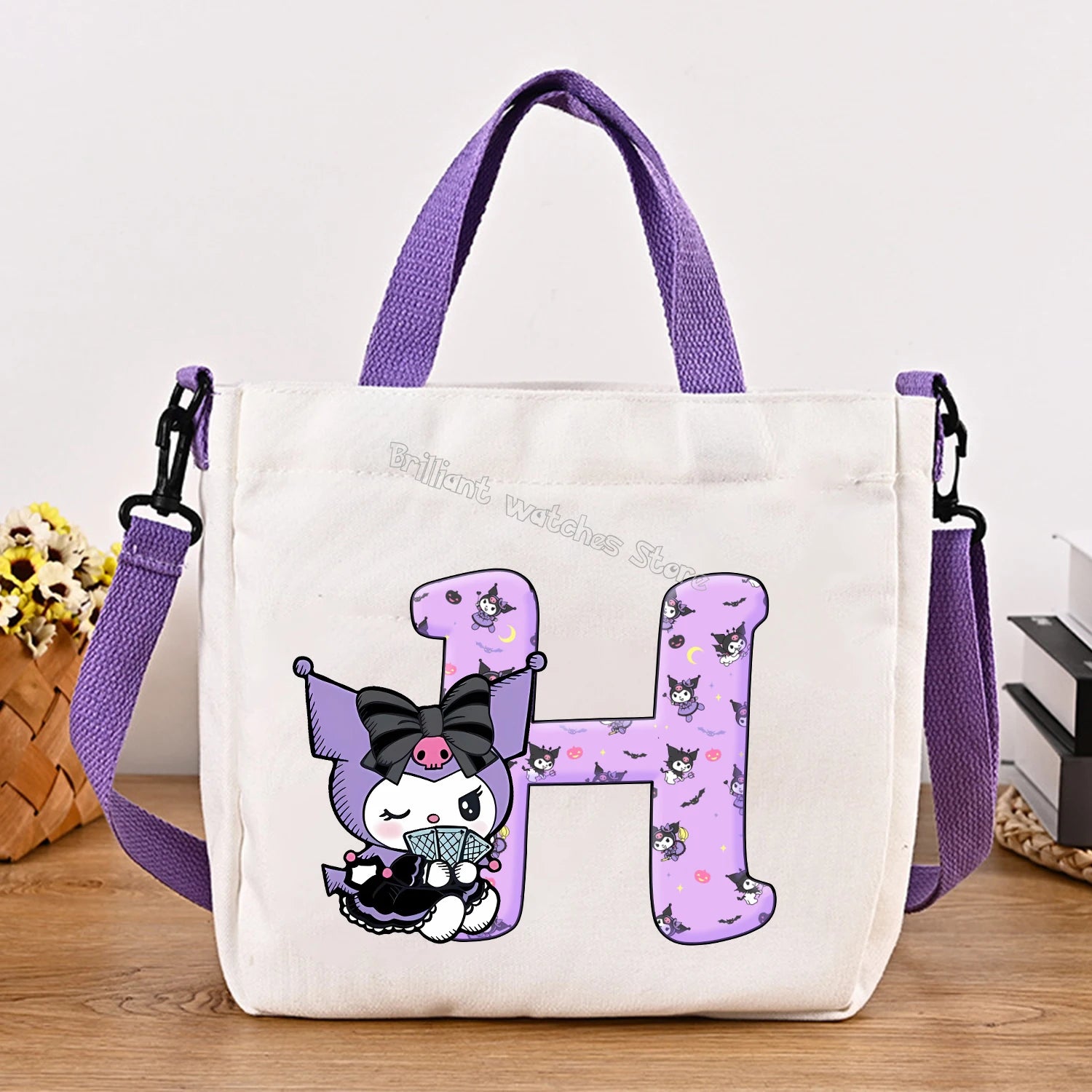 Kuromi Woman Shoulder Bag Cute Cartoon Handbag New Girls Large Capacity Crossbody Bag Fashion Portable Canvas Storage Bags Gift