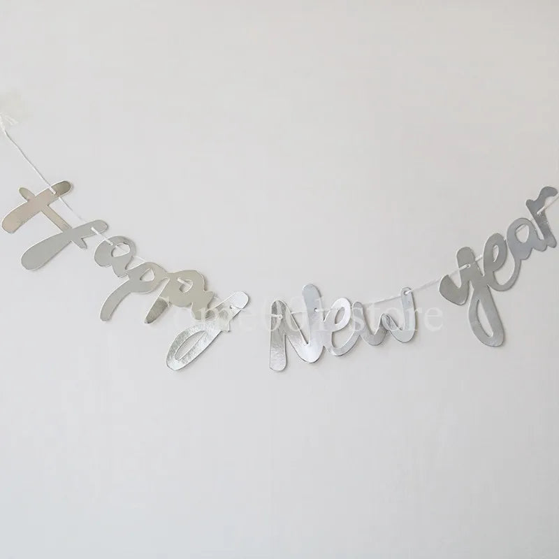 Happy New Year Banners Gold Silver New Year Party Pennant Flags Celebration Activity Decorations Colorful Bunting for 2026