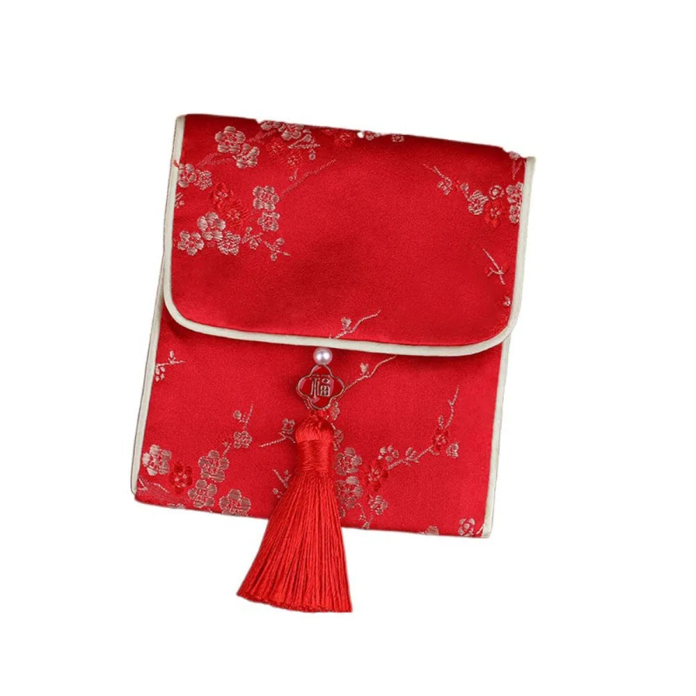 New Year Blessing Words Brocade Red Envelope Tassel Spring Festival Money Pocket Embroidery Best Wishes New Year Money Bag