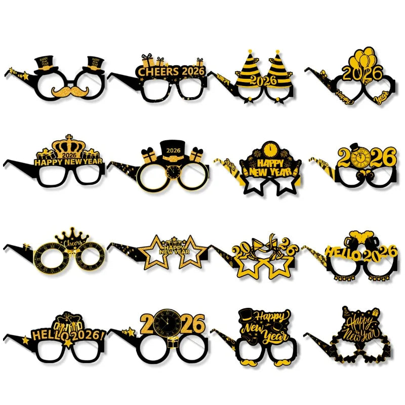 2026 New Year Glasses - Funny Photo Props for NYE Party, Cardboard Celebration Deco Cheers to 2026! Festive New Year