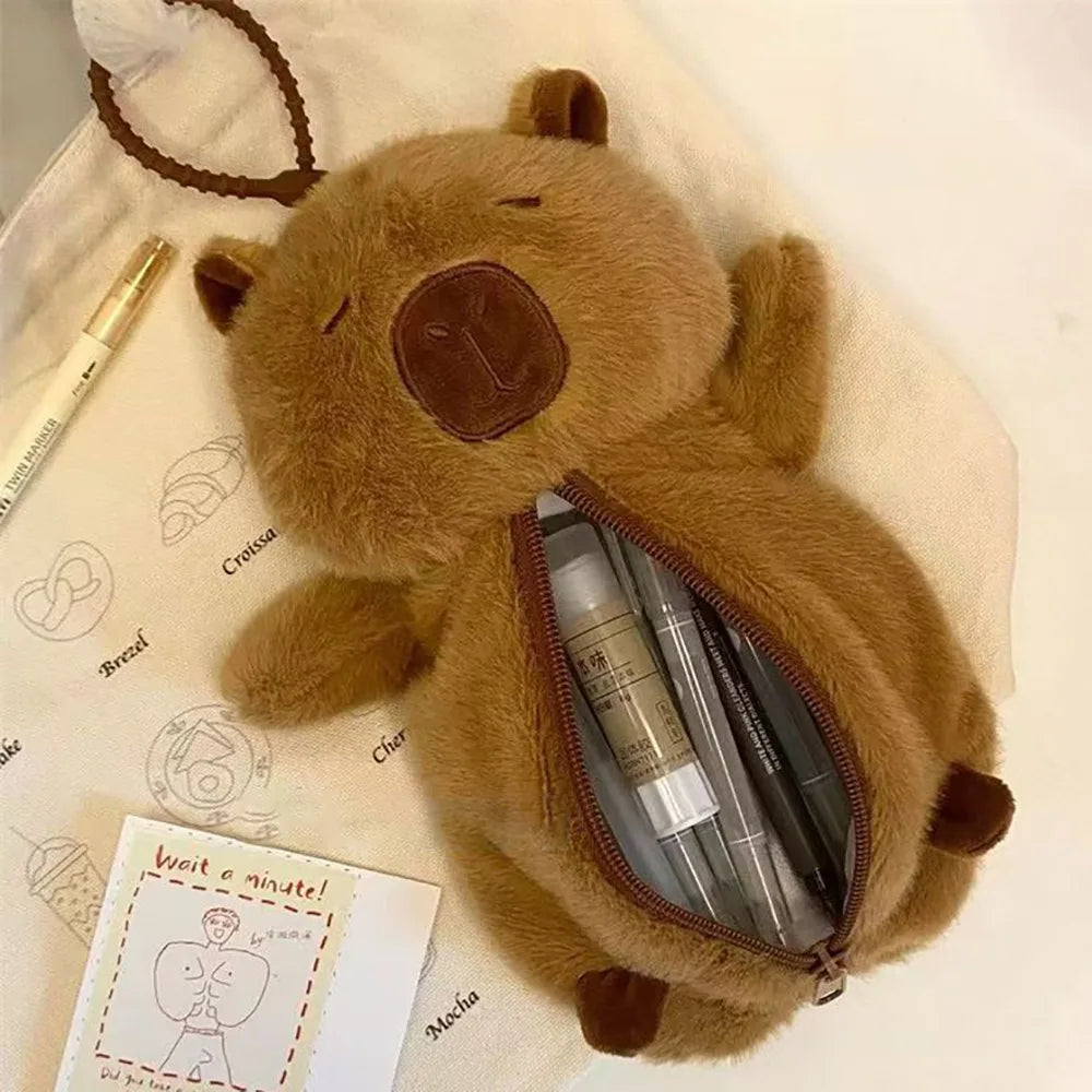 Creative Plush Pen Bag Large Capacity Capybara Toy Storage Bag Multifunctional Pencil Case Student