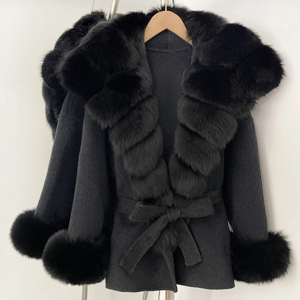 Women Winter Coats Korean Popular Women's Clothes High Quality Coat Outerwear 2025 Ladies Wool Coats with Real Fur Trim Clothing